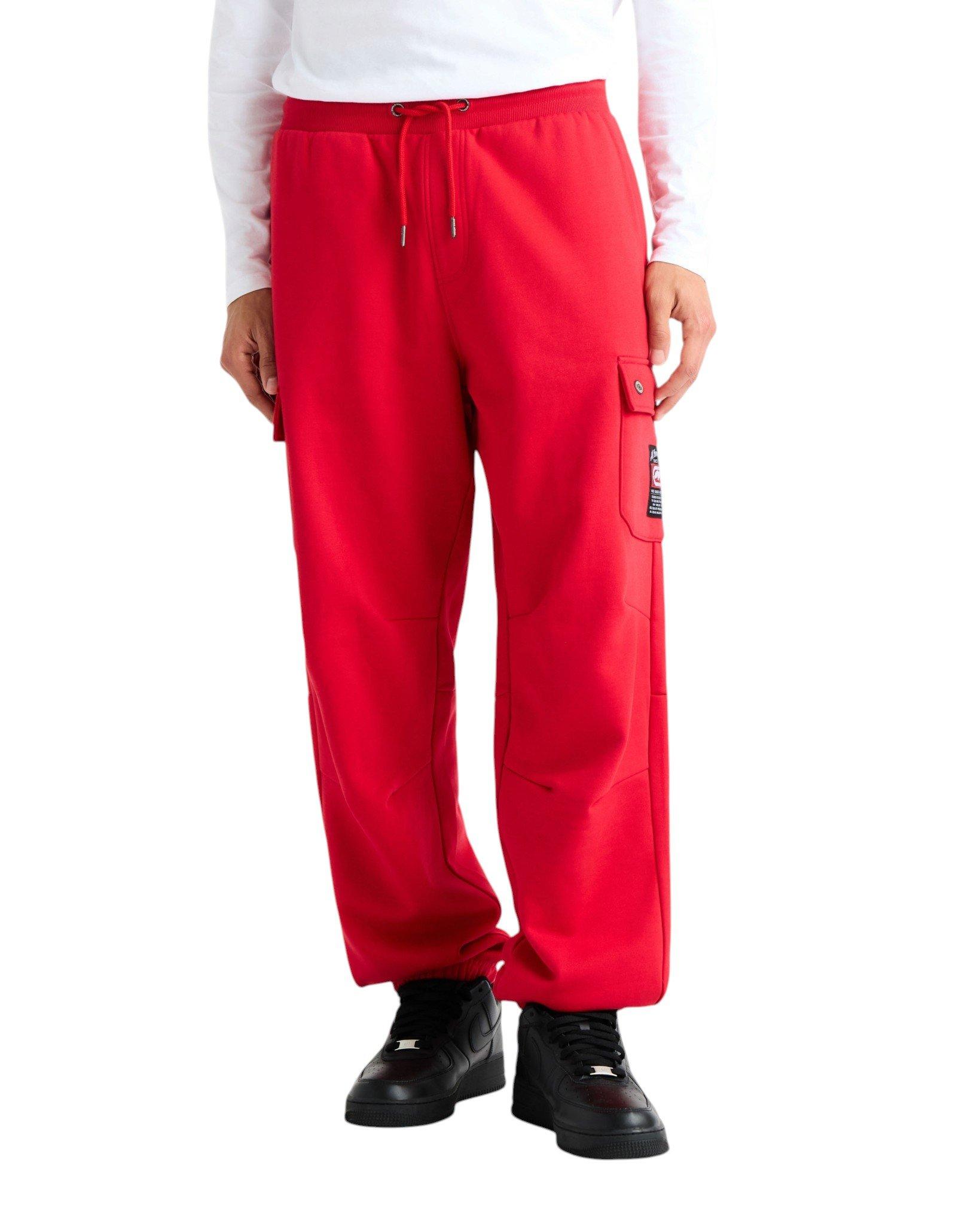 ecko unltd. Men's Cargo Pocket Fleece Baggy Pant - Red - RED
